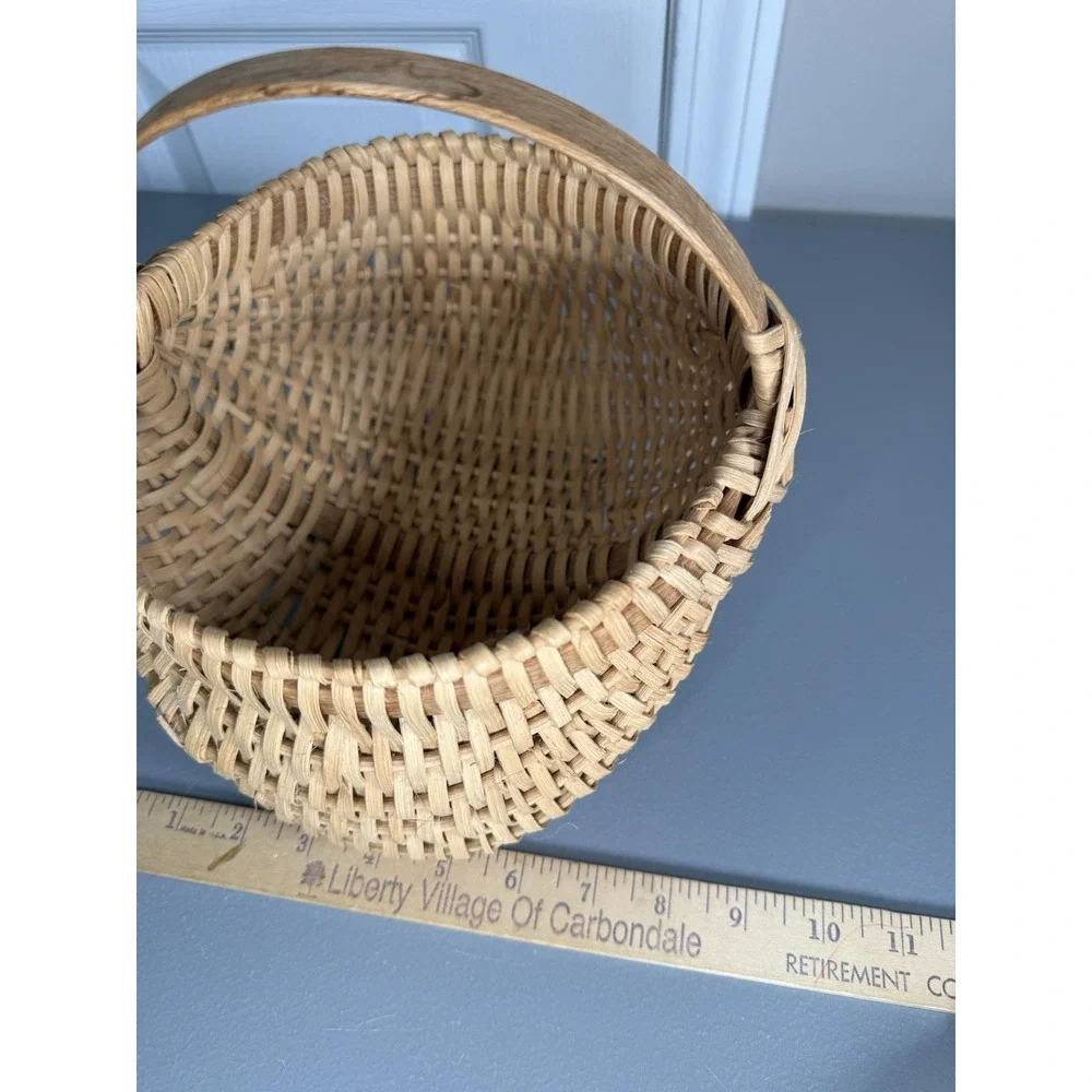 Buttocks Basket God's Eye Hand Woven Vintage Splint w Oak Handle Primitive Butt